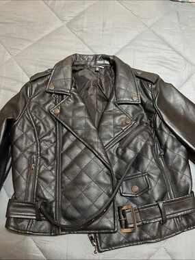 Fashion Nova Black Quilted Faux Leather Biker Jacket